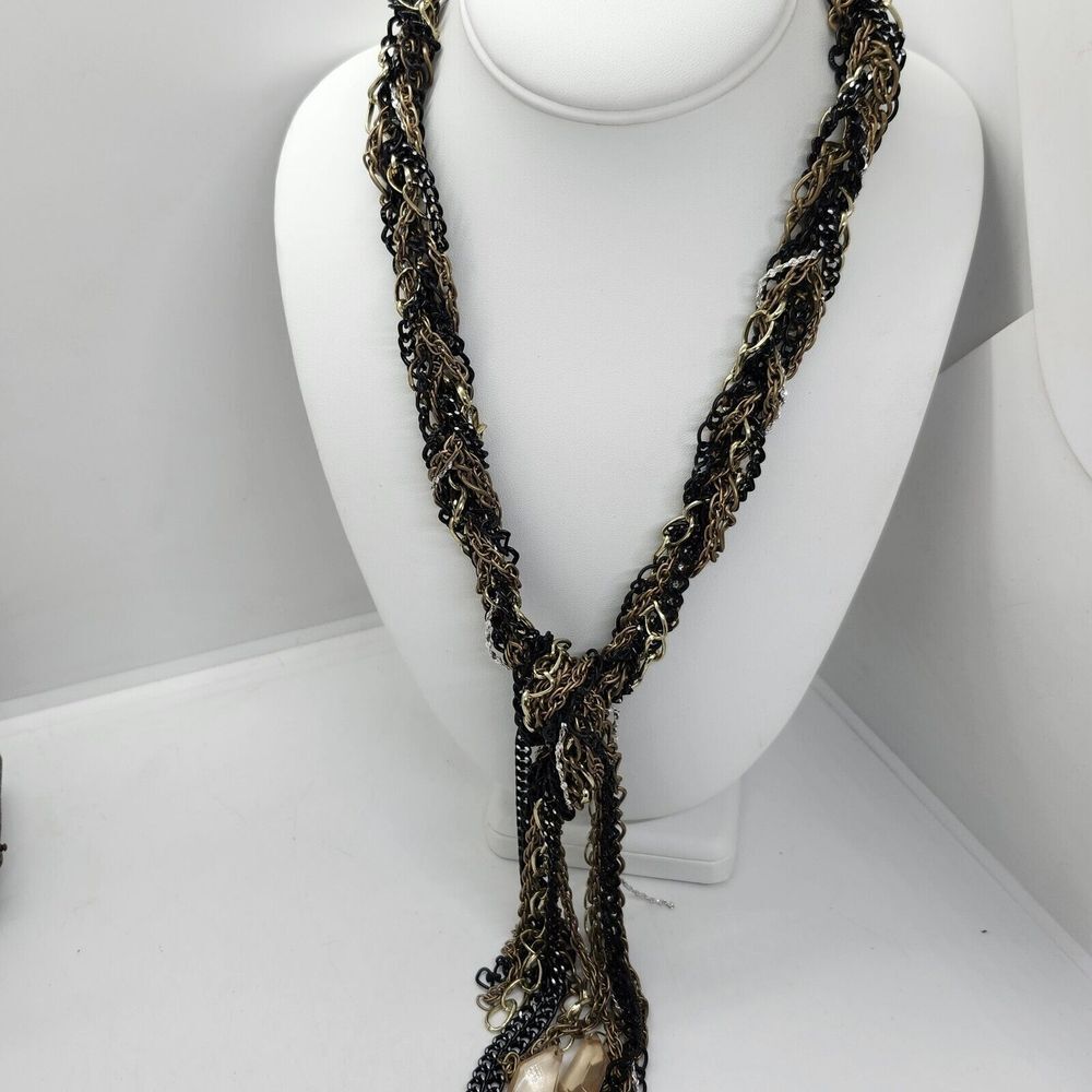 Chicos Rustic Multicolor Metal Chains Necklace Y Drop‎